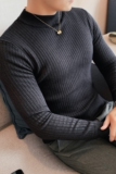 补大货时尚暗条纹半高领毛衣男纯色毛衣修身针织衫深灰M1560-P53，男装针织衫/毛衣，电商A213