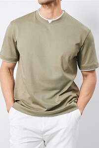 夏季薄款液氨棉时尚假两件短袖T恤男撞色叠穿个性弹力潮T2823-P57图片