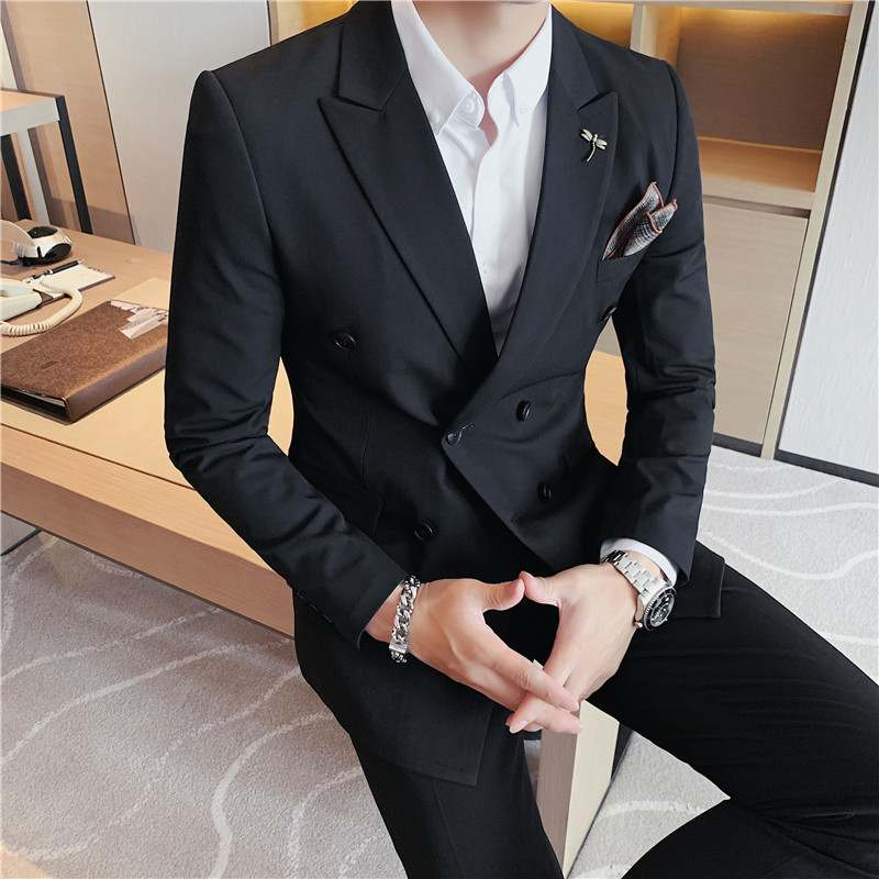 长期做 双排扣西装男套装修身商务正装男士西服LJT305/P225图片