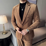 加厚毛呢西服外套条纹西装金属装饰厚款单西上衣咖啡色DX960-P155，男装西服套装，电商A213