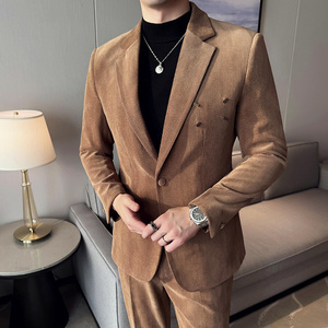 加厚毛呢西服外套条纹西装金属装饰厚款单西上衣咖啡色DX960-P155图片