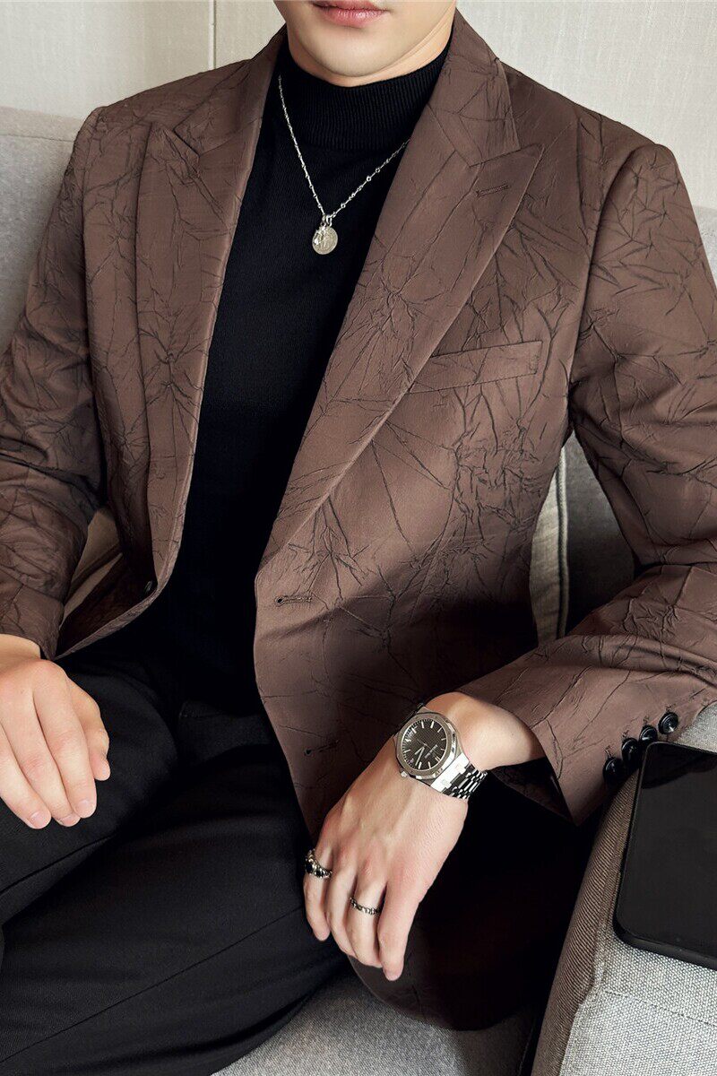 高级感提花西装外套男西服商务休闲戗驳领两粒扣单西DX632-P137，男装西服套装，电商A213