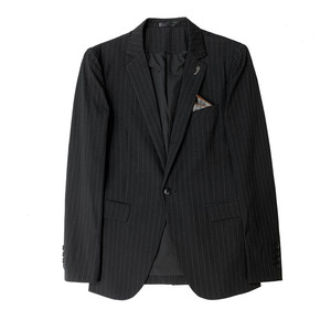 潮男条纹休闲小西装男套装修身帅气西服两件套中灰色LJT108/P225图片