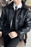 冬季加厚棉衣男皮毛一体棉服皮外套翻领拉链PU皮夹克PM22127-P263，男装棉衣，电商A213