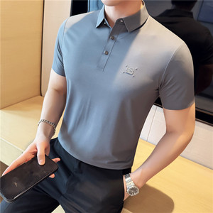 高品质跑量款无痕压胶~弹力polo衫男翻领短袖t恤灰色PL20-P40特图片