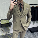 色织格子新郎结婚礼服西装三件套质感一粒扣西服SJT9013-P265，男装西服套装，电商A213