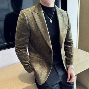 高级感金丝绒西装外套男闪亮条纹西服商务休闲花西装潮DX630-P137图片