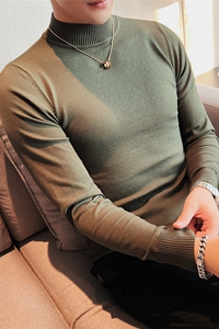 半高领毛衣秋冬季打底衫修身纯色中领针织衫线衣军绿色MK818-P47图片