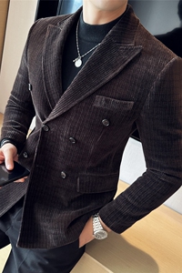灯芯绒面料高级感西服男士修身戗驳领双排扣西装外套DX8810-P155图片