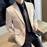 单排扣西装外套男高级感西服商务休闲质感单西卡其色DX-5-P155，男装西服套装，电商A213