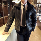 冬季加厚棉衣男皮毛一体棉服皮外套翻领拉链PU皮夹克PM22127-P263，男装棉衣，电商A213