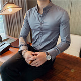常年卖~四面弹高性价比~男纯色扣领长袖衬衫修身衬衣CS23-P30特，男装衬衫，电商A213