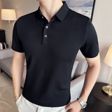 冰丝高弹华夫格~男士短袖Polo衫薄款无痕透气T恤黑色PL2318-P68，男装T恤，电商A213