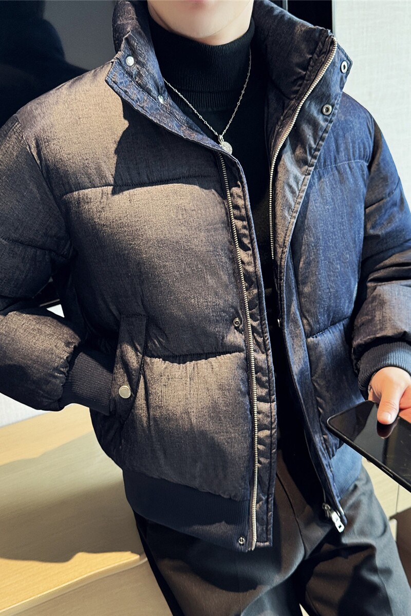 冬装高级感牛仔质感加厚棉衣时尚保暖棉服立领外套蓝色M8891-P178图片