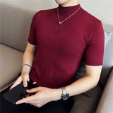 长期做纯色半高领打底毛衣男修身中领针织短袖毛衣黑色MK808-P47，男装T恤，电商A213