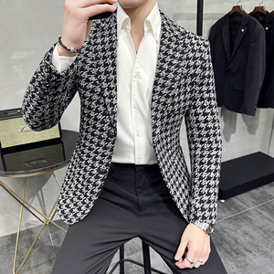 潮男主持人宴会礼服帅气西服外套时尚千鸟格西装厚款DX118-P155,男装西服套装,电商A213
