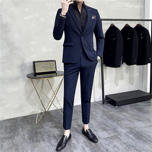 高级感纯色小西装修身大码两件套男商务休闲西服套装LJT105-P210图片