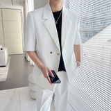 轻熟风夏装男宽松质感黑色中袖西装两件套短袖西服LJT5503-P220，男装T恤，电商A213