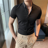 夏季新款暗条纹短袖衬衫男士韩版潮流修身嫩绿色衬衣DC806-P58，男装T恤，电商A213