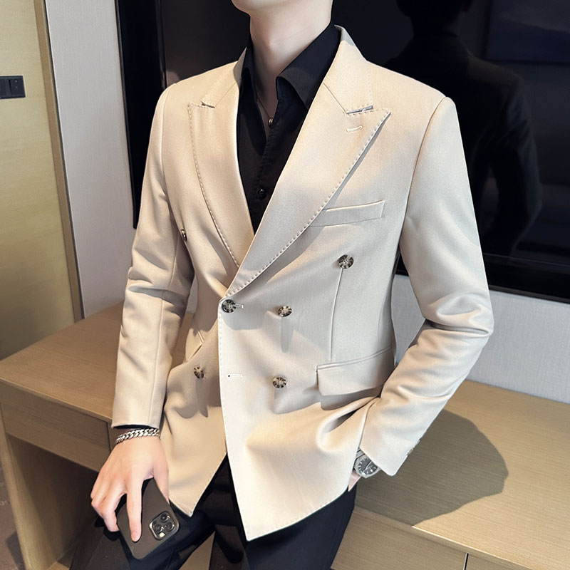 高级感双排扣西装外套男戗驳领西服商务休闲单西白色DX-1-P155，男装西服套装，电商A213