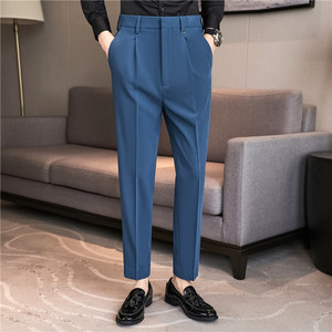 高级感~秋冬加厚坠感西裤男弹力丝滑小脚休闲西裤黑色XK7788-P75图片