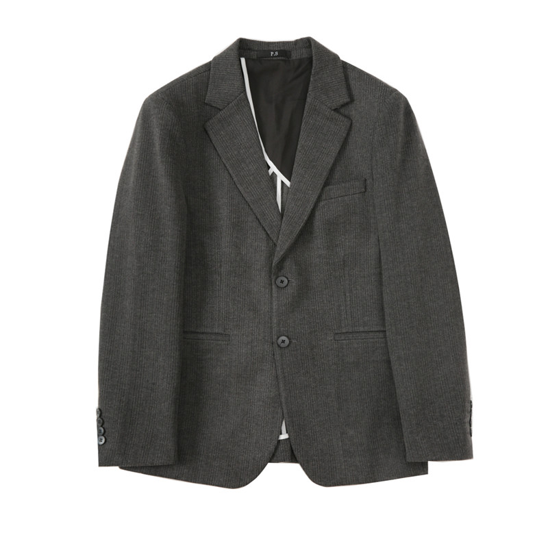 秋冬厚款毛呢西服套装男士暗条纹呢子西服两件套灰色LJT912-P220,男装西服,电商A213