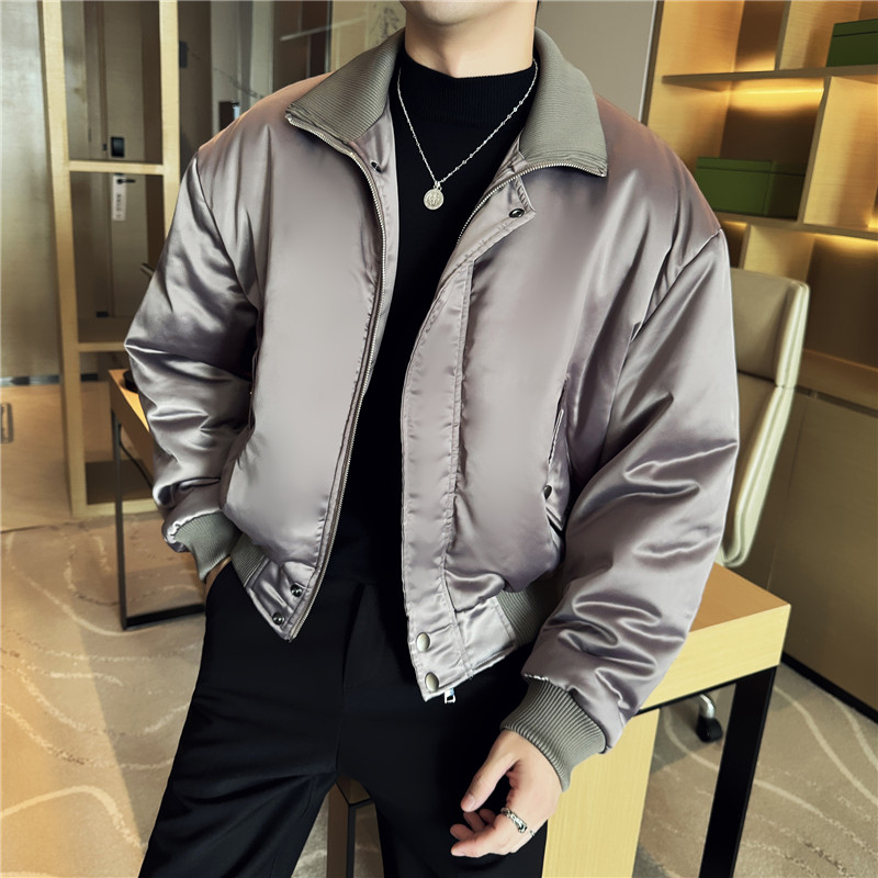 加厚棉衣男短款棉服柔软皮质外套立领面包服咖色M21935-P193