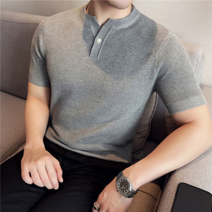 老钱风亨利领针织短袖男T8986-P57,男装Polo衫,电商A213