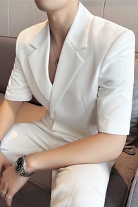 送皮带~潮人穿搭~夏装男宽松中袖西装两件套短袖西服LJT5503-P220图片