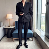 英伦高级感西服套装男微阔垂感西装两件套卡其色LJT958-P235，男装西服套装，电商A213