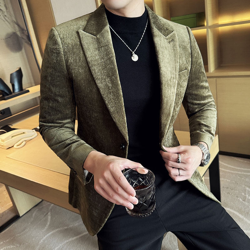 高级感金丝绒西装外套男闪亮条纹西服商务休闲花西装潮DX630-P137,男装西服套装,电商A213