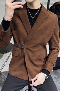 高级感男灯芯绒厚款休闲西服外套条绒西服加厚咖啡色DX937-P155图片