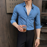 2025春装~锦氨高弹！无痕压胶坠感丝滑男长袖衬衫卡其色C8630-P78，商品下架区，电商A213