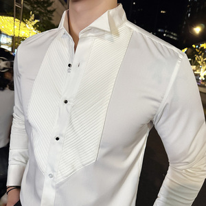宴会绅士礼服法式翼领衬衫男长袖商务免烫风琴褶衬衣C2353-P73图片