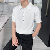 轻熟风~男薄款针织短袖Polo衫冰丝质感翻领T恤白色PL9782-P68，男装T恤，电商A213