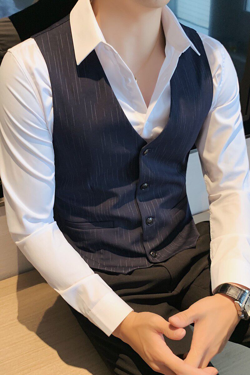 伴郎服兄弟装男士潮流婚礼西装马甲英伦修身条纹马甲DMJ109-P40特图片