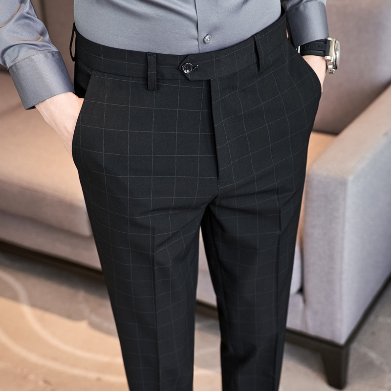 秋冬质感格子西裤韩版修身小脚西装休闲裤男长裤深灰色XK101-P70,男装西裤,电商A213
