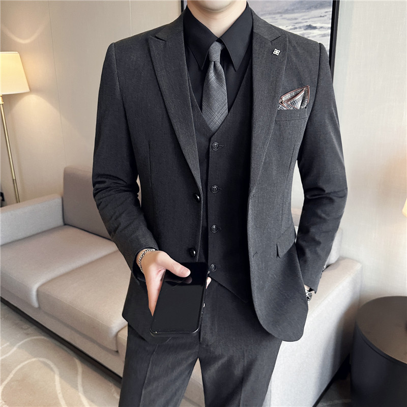 春秋戗驳领双开叉两粒扣西装男套装西服三件套黑色SJT505-P265,男装西服套装,电商A213
