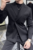 双排扣戗驳领男士毛呢休闲西服外套妮子加厚单西黑色DX8809-P155，男装西服，电商A213