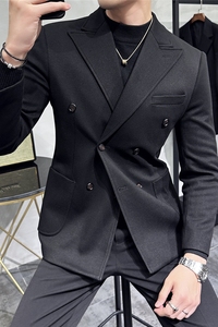 双排扣戗驳领男士毛呢休闲西服外套妮子加厚单西黑色DX8809-P155图片