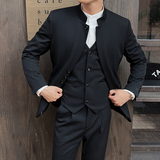 2025新中式立领西装三件套高级感纽扣装饰西服套装男SJT119-P258，男装西服，电商A213
