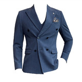 高级感戗驳领双排扣西服套装高档质感条纹西装三件套SJT152-P285，男装西服套装，电商A213