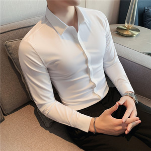 新增黛蓝色~高级感品质面料无痕压胶衬衫免烫男长袖衬衫C6002-P73图片