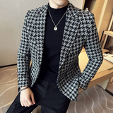 潮男主持人宴会礼服帅气西服外套帅气千鸟格西装厚款DX118-P155，男装西服套装，电商A213