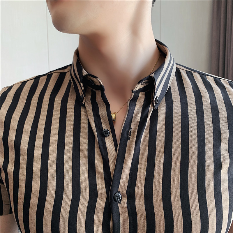夏季新款男高级感条纹短袖衬衫轻奢质感衬衣修身DC6123-P58,男装T恤,电商A213