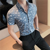 长期有货~薄款男时尚花短袖衬衫印花碎花衬衣修身C1815-P60，男装T恤，电商A213
