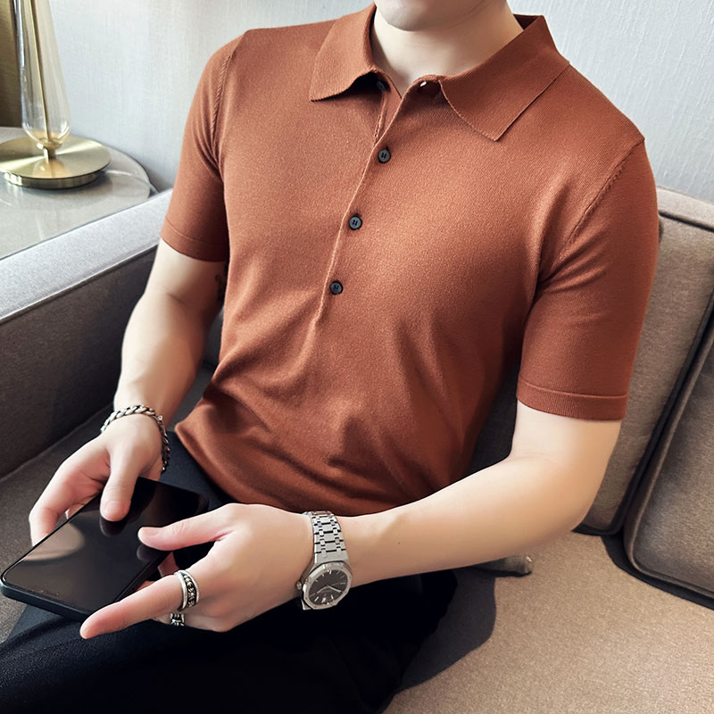 高级感男士薄款针织短袖Polo衫冰丝质感翻领T恤高端PL9782-P68,男装T恤,电商A213