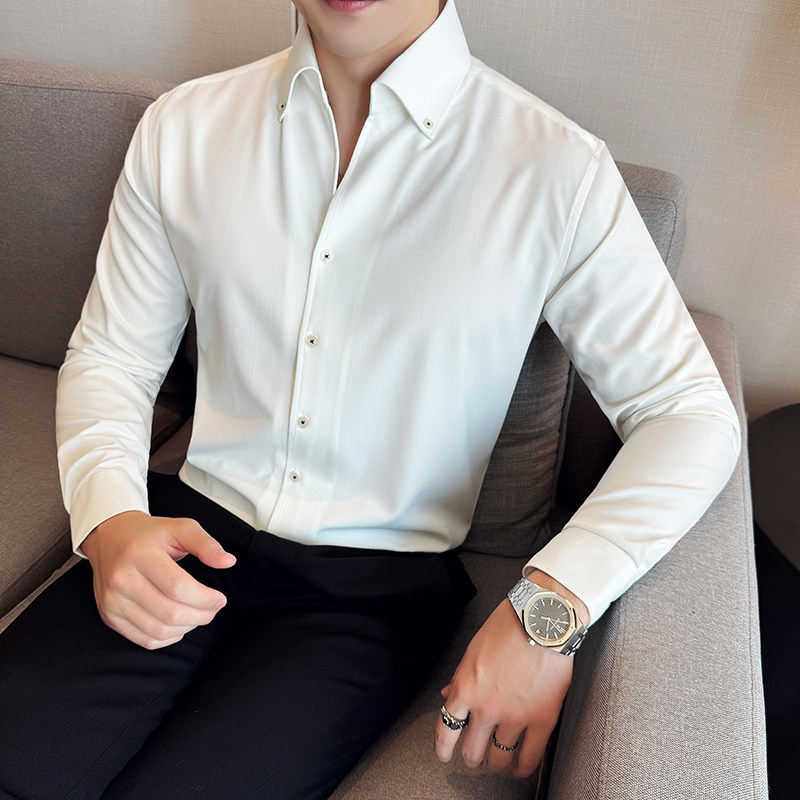 高级感牛仔衬衫时尚一片领衬衫长袖休闲衬衣蓝色C3011-P73,男装衬衫,电商A213
