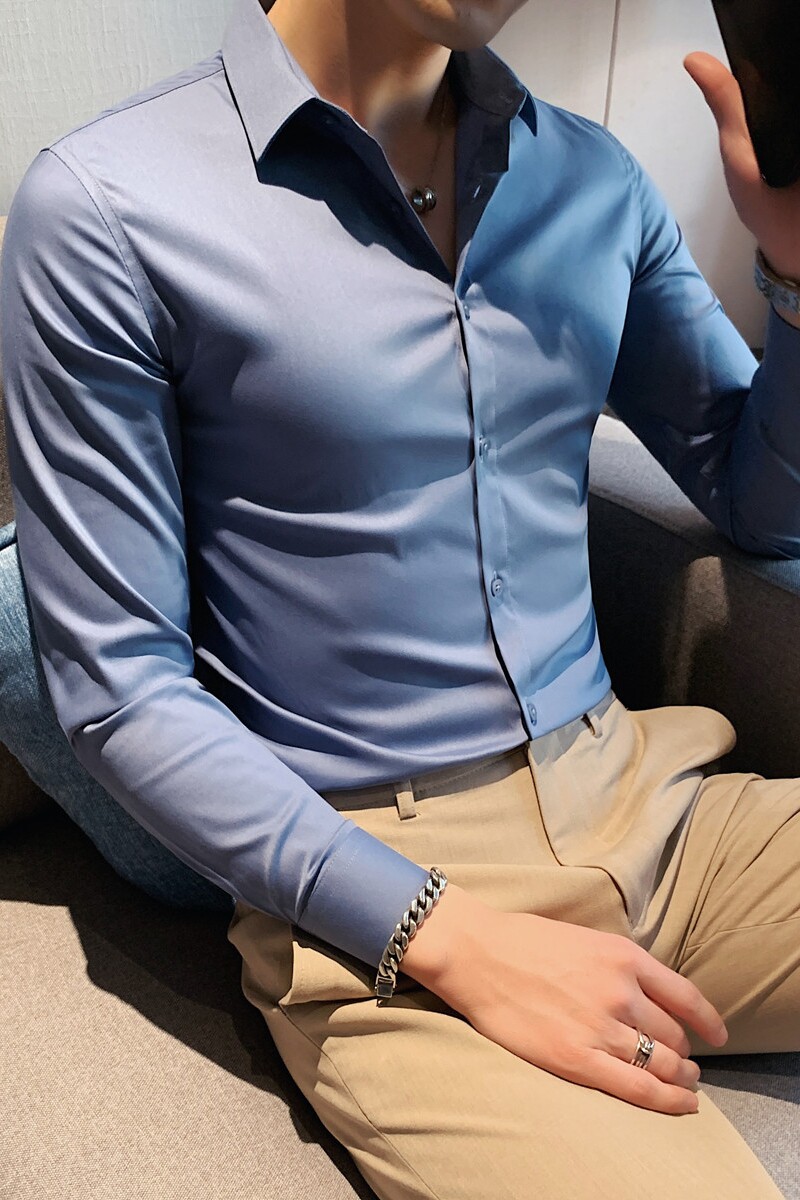 长期有货~时尚品质吸干舒适面料长袖衬衫男修身纯色衬衣C2020-P58,男装衬衫,电商A213