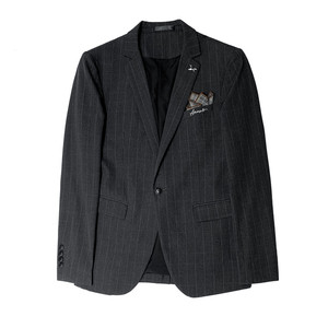 刺绣条纹西装男套装韩版修身商务西服三件套休闲深灰SJT107/P255图片